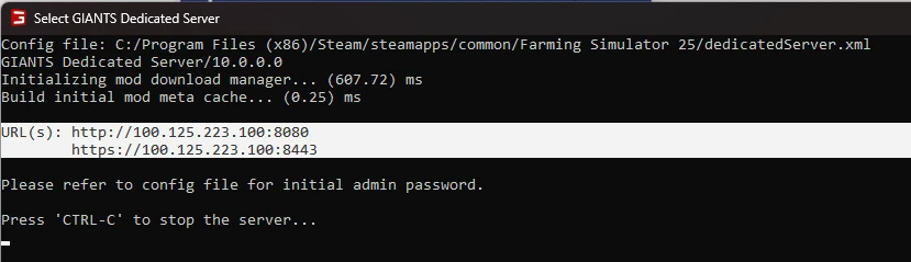 URLs visible in the Dedicated Server