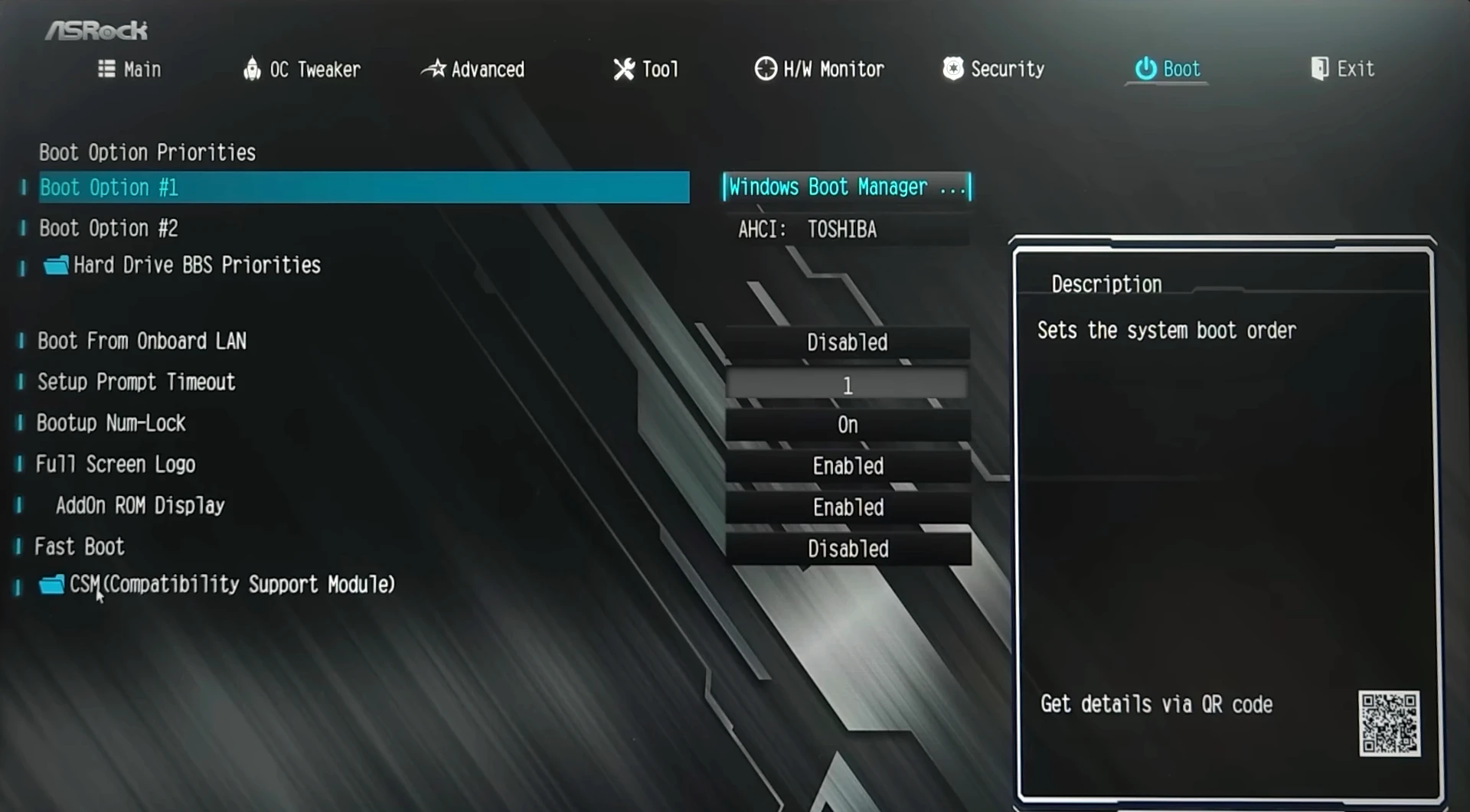 Boot settings