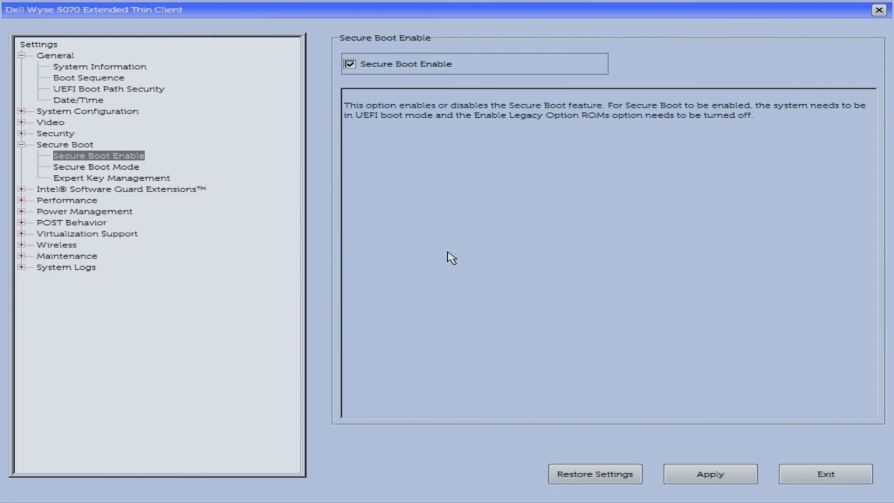 Secure Boot tab