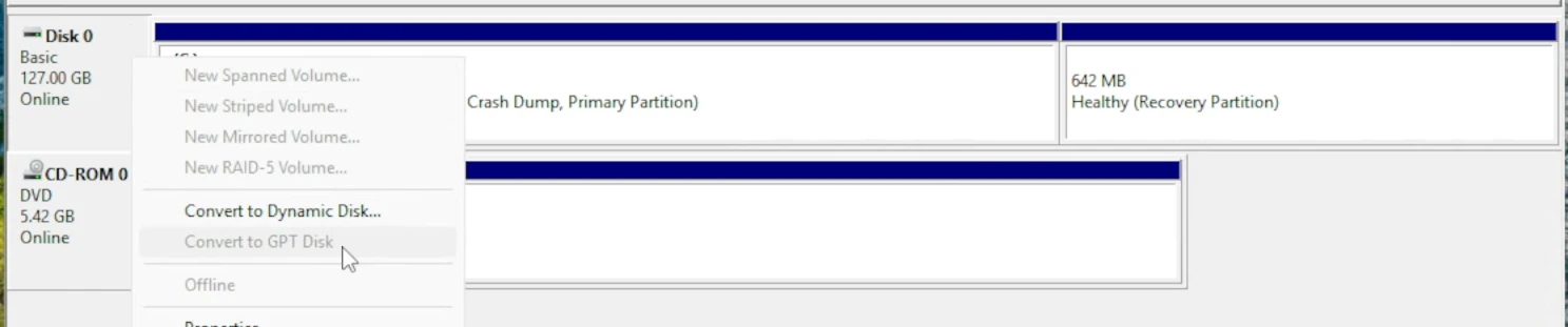 Convert in Partition Manager