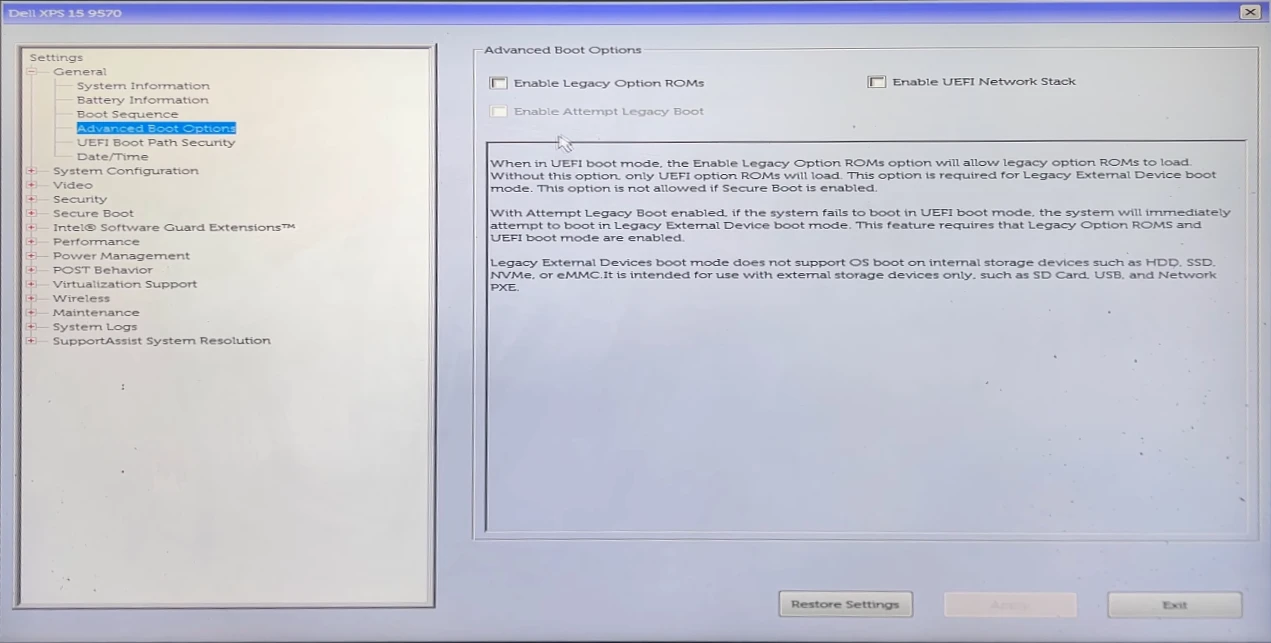 Advanced Settings page