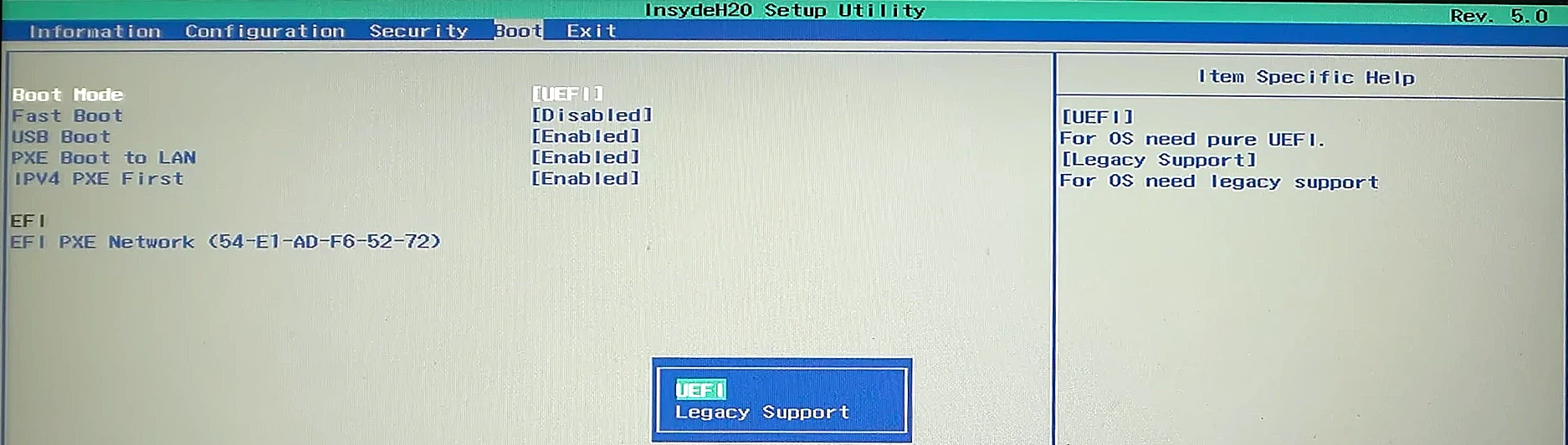 Boot settings