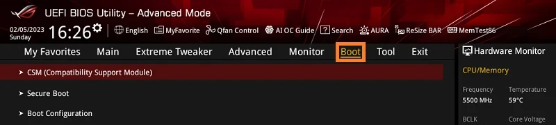 CSM Settings page