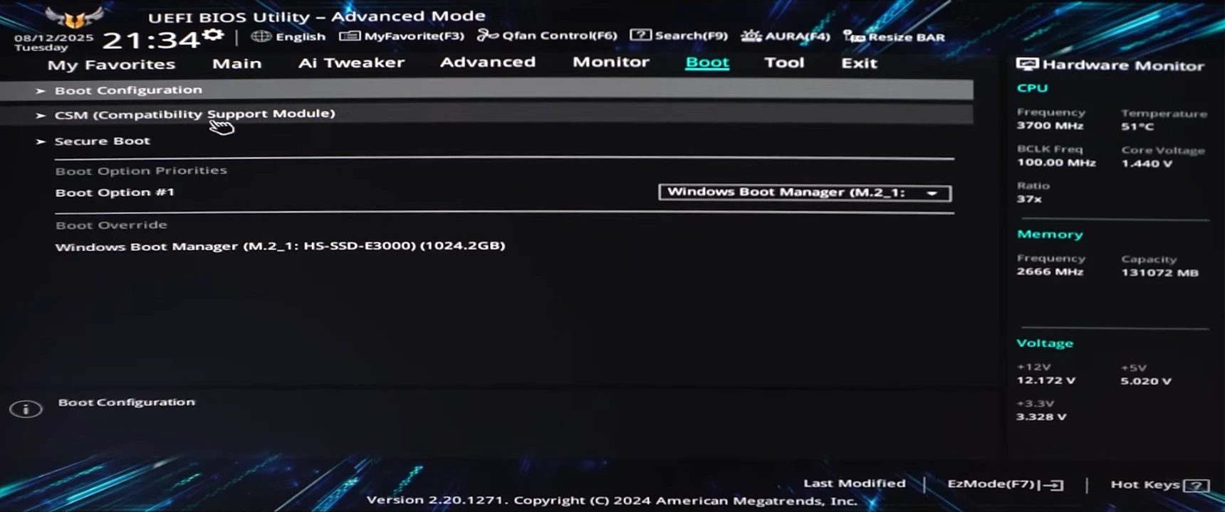 Boot Settings page