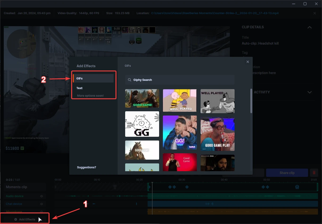 Adding GIFs and text