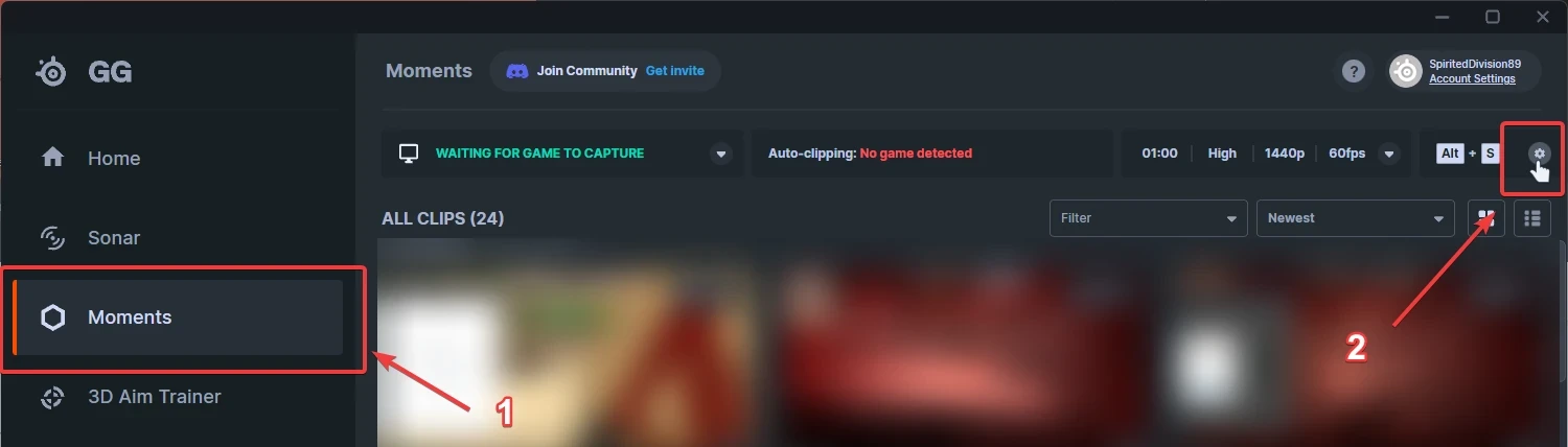 Open Moments Settings