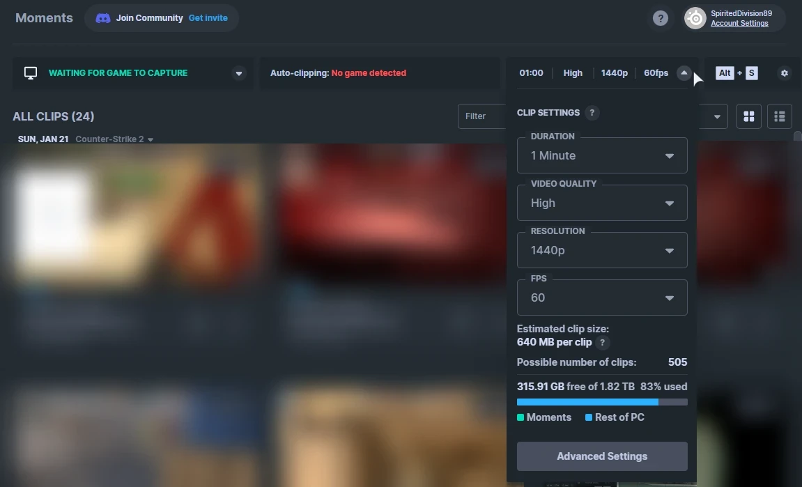 Capture settings